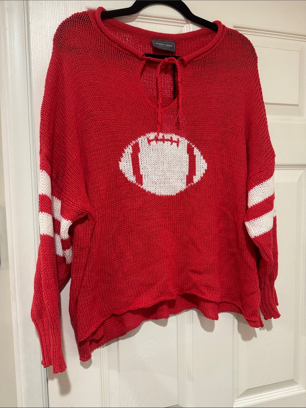 Wooden Ships/V-Neck/Key Hole W/ Tie/Lightweight Sweater/Red & White! NWT!